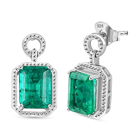 D'Joy Emeraldine Triplet Quartz Dangling Earring in Platinum Overlay Sterling Silver 3.72 Ct.