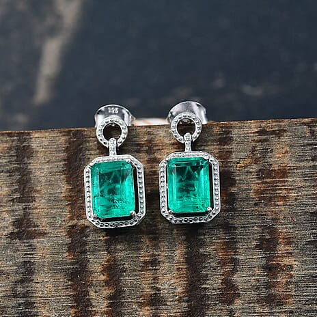 D'Joy Emeraldine Triplet Quartz Dangling Earring in Platinum Overlay Sterling Silver 3.72 Ct.