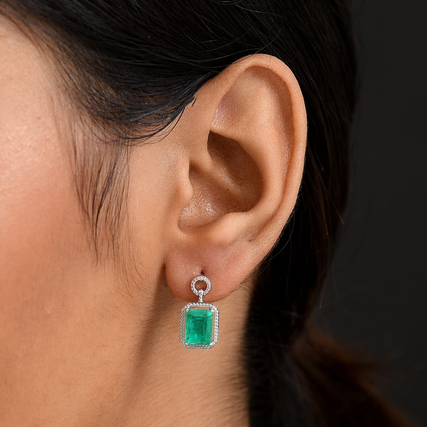 D'Joy Emeraldine Triplet Quartz Dangling Earring in Platinum Overlay Sterling Silver 3.72 Ct.