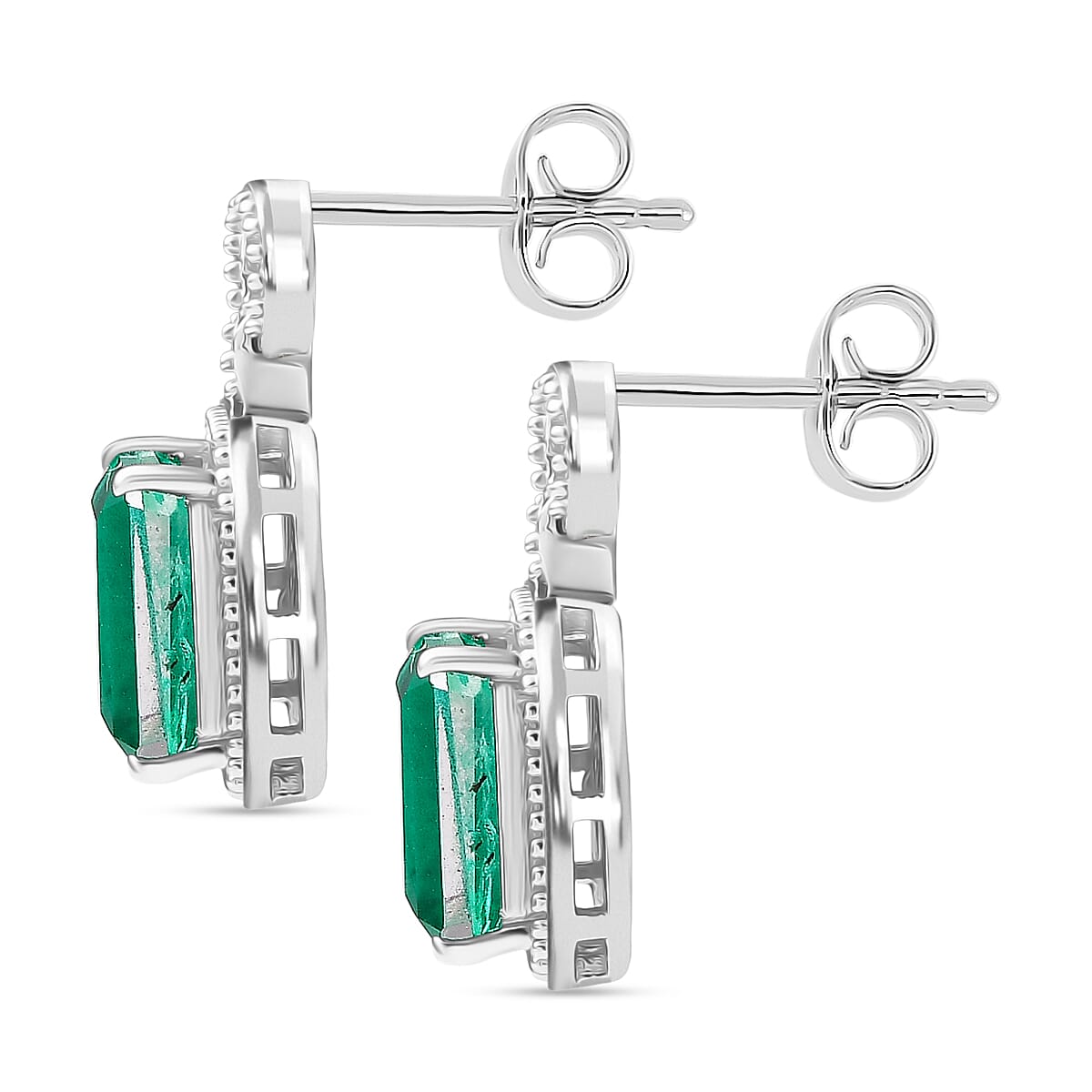 D'Joy Emeraldine Triplet Quartz Dangling Earring in Platinum Overlay Sterling Silver 3.72 Ct.