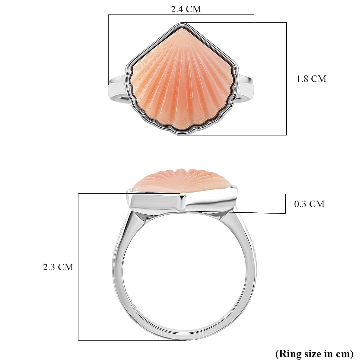 Queen Conch Shell Ring in Rhodium Overlay Sterling Silver 6.06 Ct.