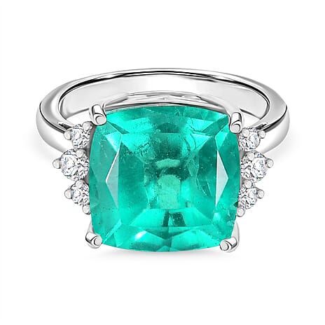 D'Joy Emeraldine Triplet Quartz, White Zircon Solitaire Ring in Platinum OverlaySterling Silver  8.730  Ct.