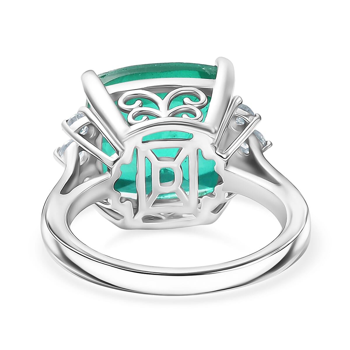 D'Joy Emeraldine Triplet Quartz, White Zircon Solitaire Ring in Platinum OverlaySterling Silver  8.730  Ct.