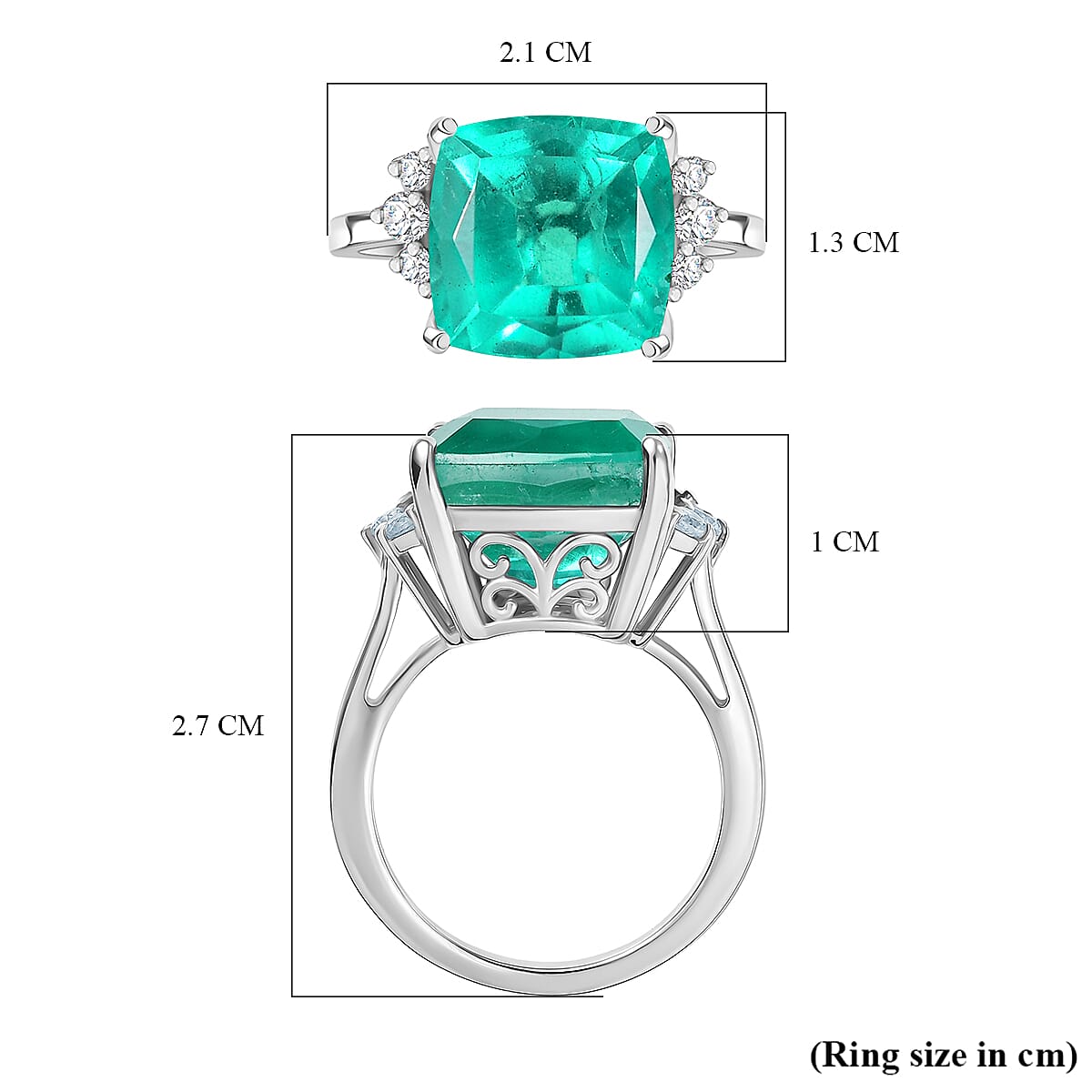 D'Joy Emeraldine Triplet Quartz, White Zircon Solitaire Ring in Platinum OverlaySterling Silver  8.730  Ct.