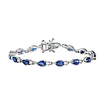 Natural Kashmir Kyanite & Zircon Bracelet (Size 7) in Rhodium Overlay Sterling Silver 9.04 Ct, Silver Wt. 5.20 Gms.