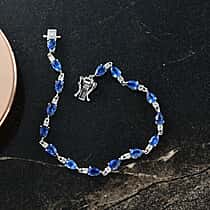 Natural Kashmir Kyanite & Zircon Bracelet (Size 7) in Rhodium Overlay Sterling Silver 9.04 Ct, Silver Wt. 5.20 Gms.