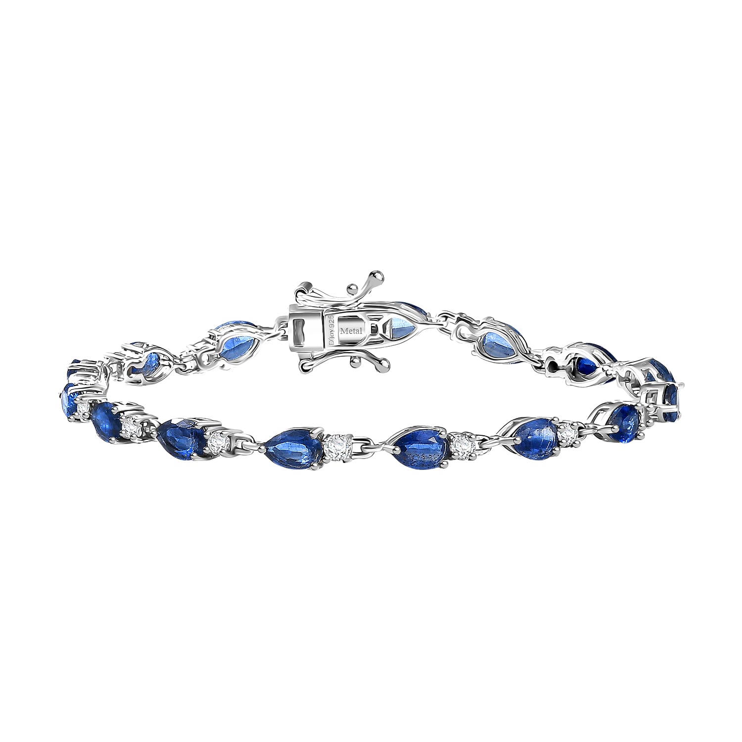 Natural Kashmir Kyanite & Zircon Bracelet (Size 7.5) in Rhodium Overlay Sterling Silver 9.64 Ct, Silver Wt. 5.62 Gms.