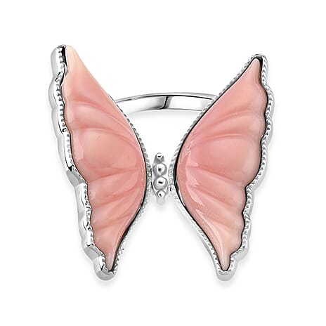 Queen Conch Shell Ring in Rhodium Overlay Sterling Silver 9.06 Ct, Silver Wt. 5.50 Gms.