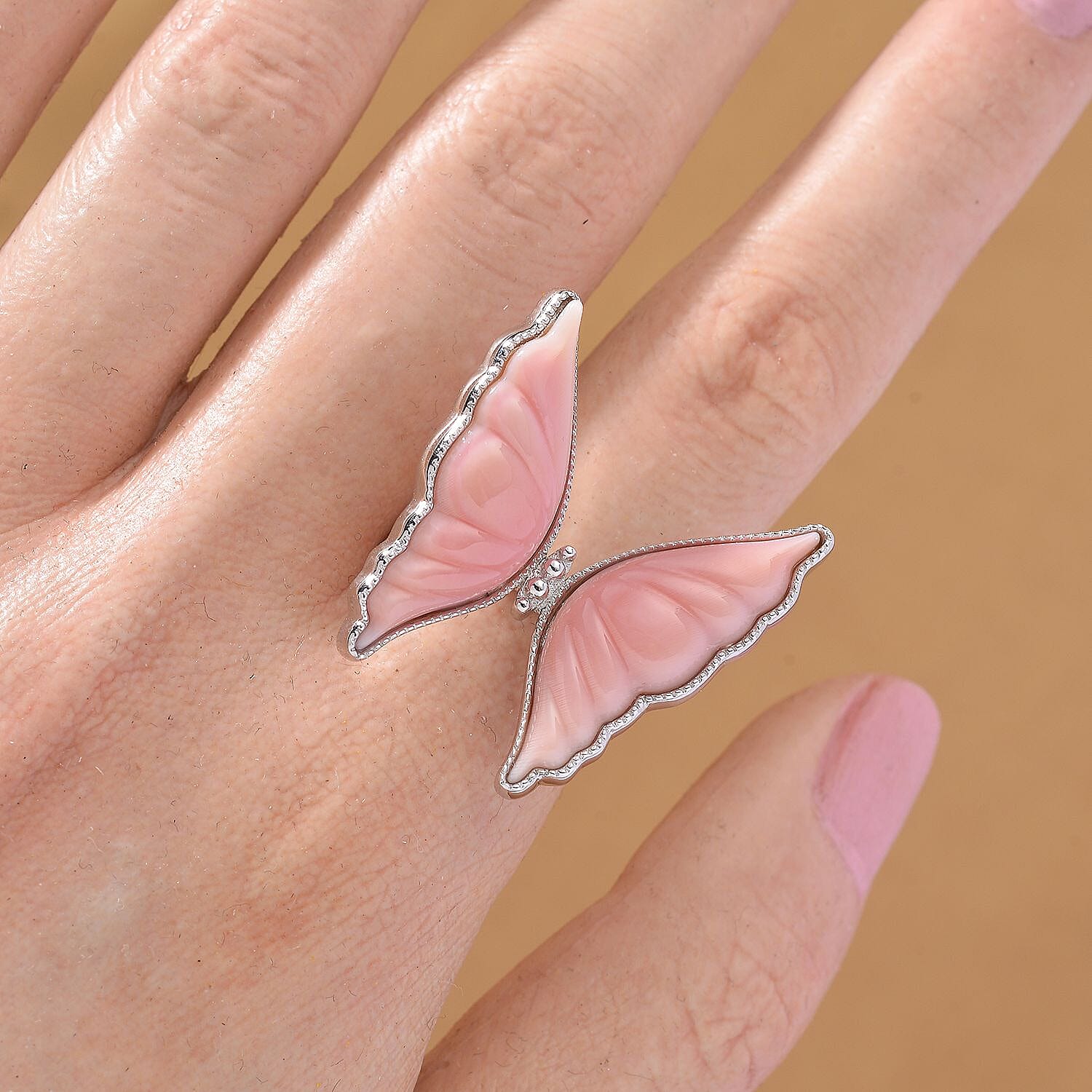 Queen Conch Shell Ring in Rhodium Overlay Sterling Silver 9.06 Ct, Silver Wt. 5.50 Gms.