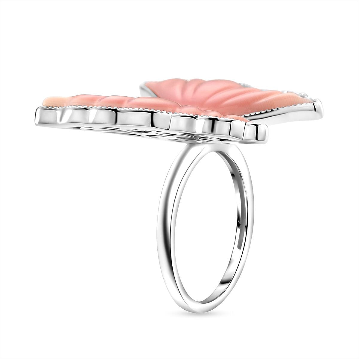 Queen Conch Shell Ring in Rhodium Overlay Sterling Silver 9.06 Ct, Silver Wt. 5.50 Gms.