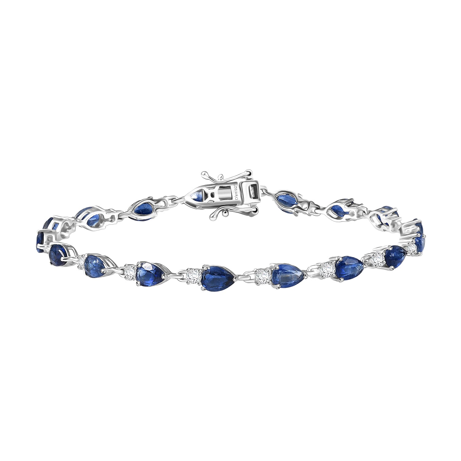 Natural Kashmir Kyanite & Zircon Bracelet (Size 8) in Rhodium Overlay Sterling Silver 10.25 Ct, Silver Wt. 5.77 Gms.