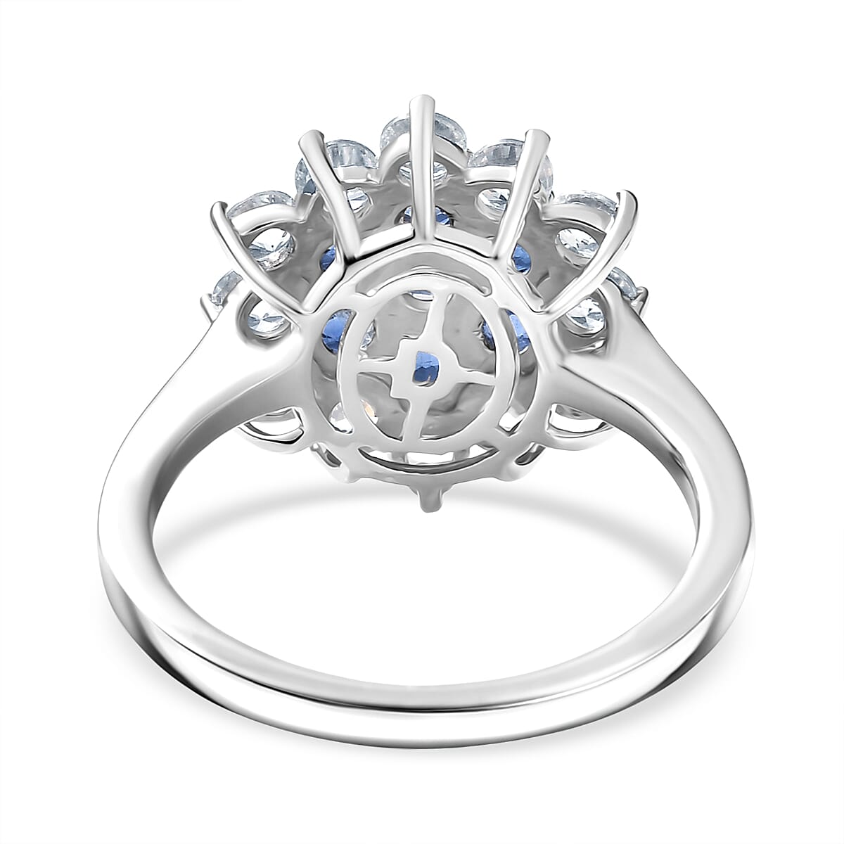 Natural Kashmir Kyanite & White Zircon Cluster Ring in Platinum Overlay Sterling Silver 3.11 Ct.