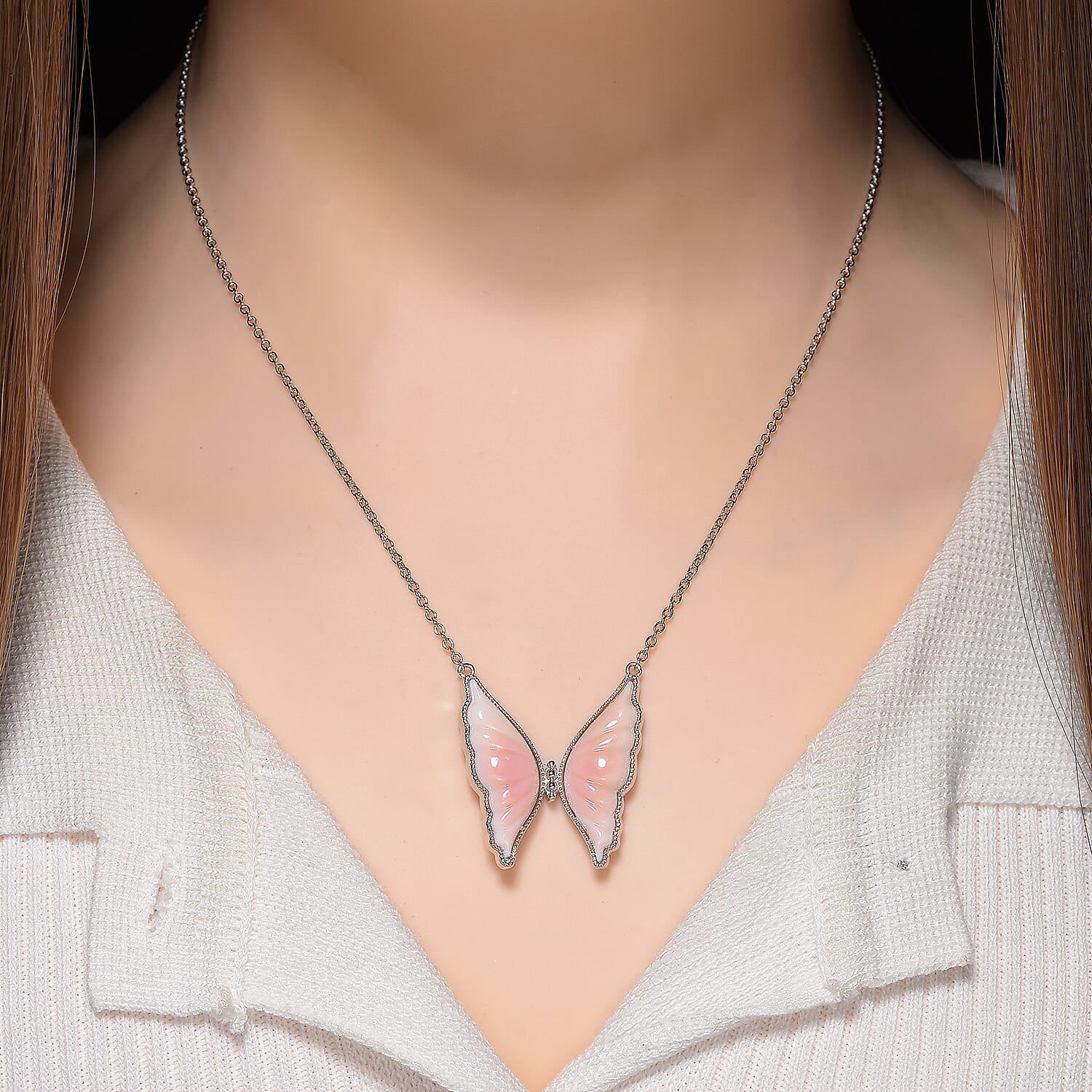 Queen Conch Shell Necklace (Size 18) in Rhodium Overlay Sterling Silver 9.10 Ct, Silver Wt. 6.90 Gms.