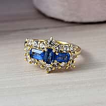 Natural Kashmir Kyanite & White Zircon Cluster Ring in 18K Yellow Gold Plated Sterling Silver 3.23 Ct.