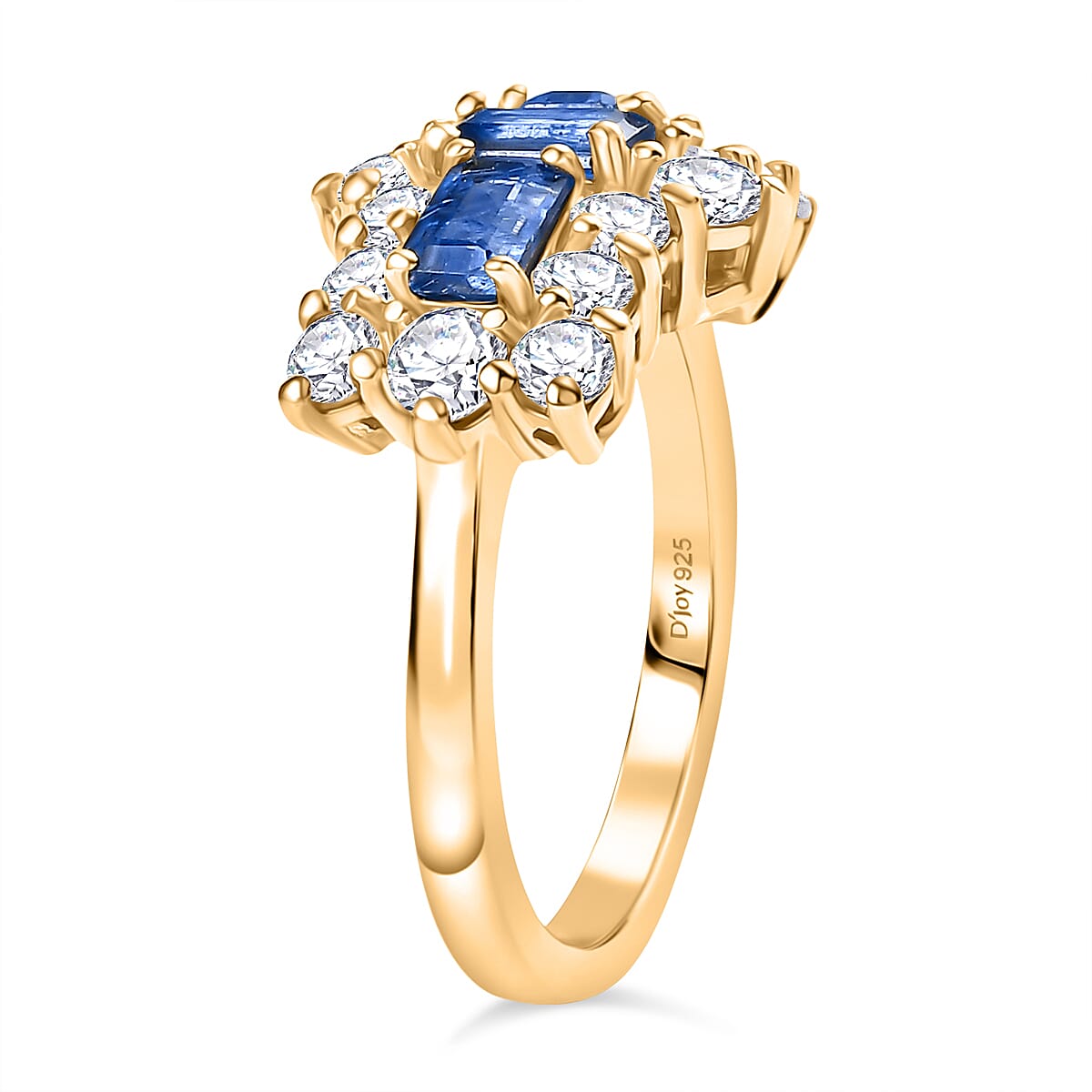 Natural Kashmir Kyanite & White Zircon Cluster Ring in 18K Yellow Gold Plated Sterling Silver 3.23 Ct.