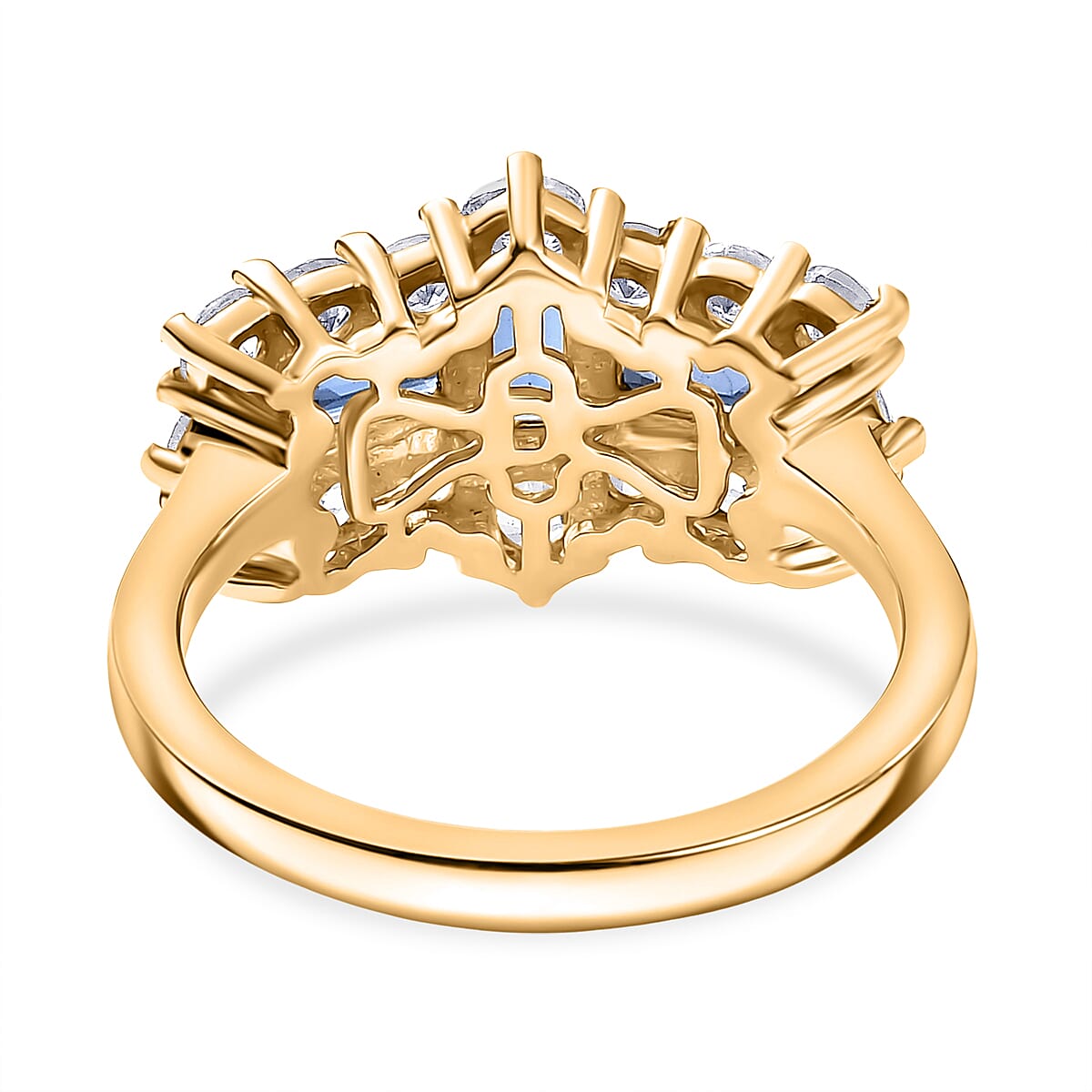 Natural Kashmir Kyanite & White Zircon Cluster Ring in 18K Yellow Gold Plated Sterling Silver 3.23 Ct.