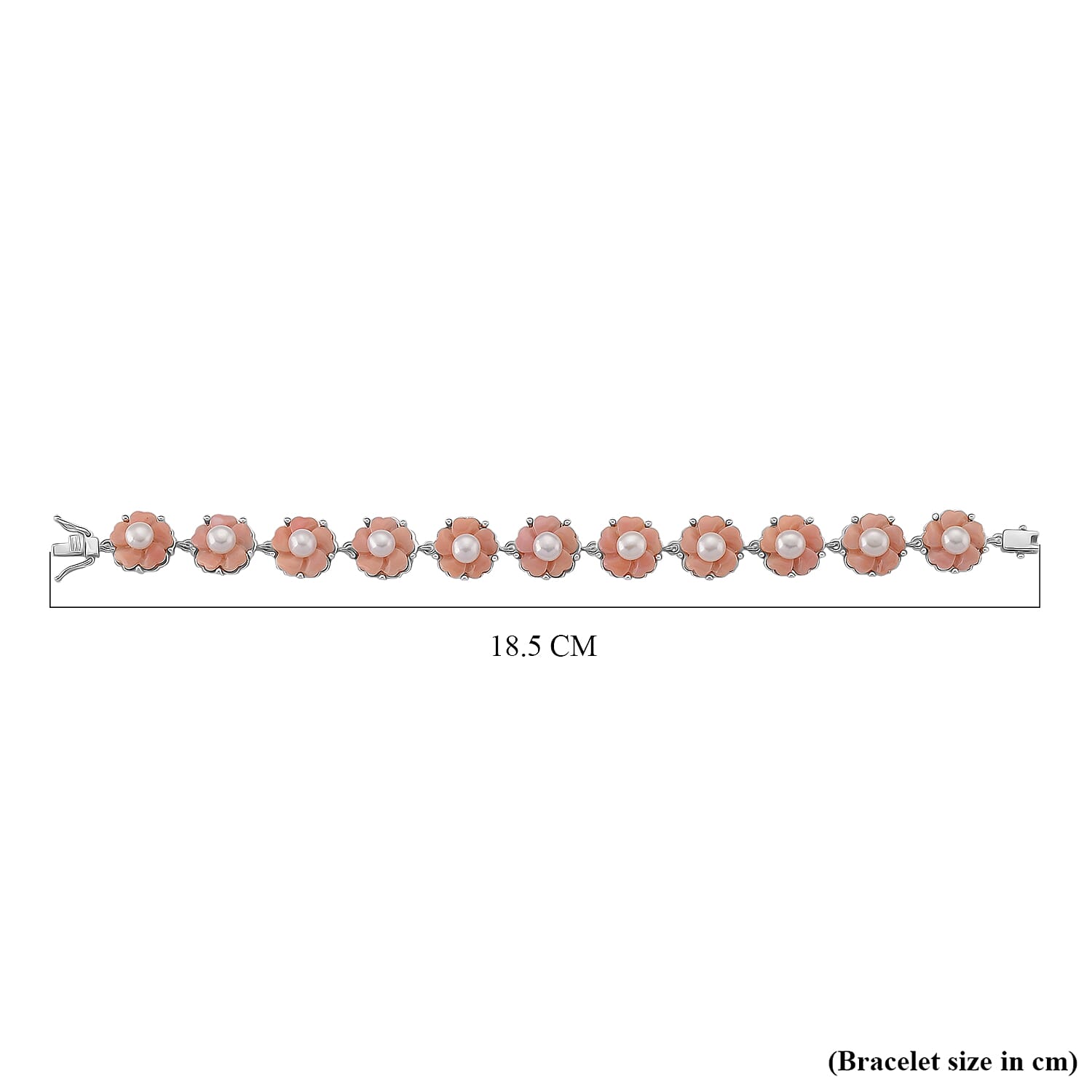 Queen Conch Shell & White Fresh Water Pearl Bracelet (Size 7) in Rhodium Overlay Sterling Silver 35.81 Ct, Silver Wt. 11.10 Gms.