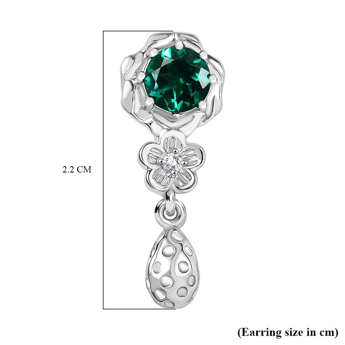Lab Grown Emerald & White Zircon Dangling Earring in Rhodium Overlay Sterling Silver