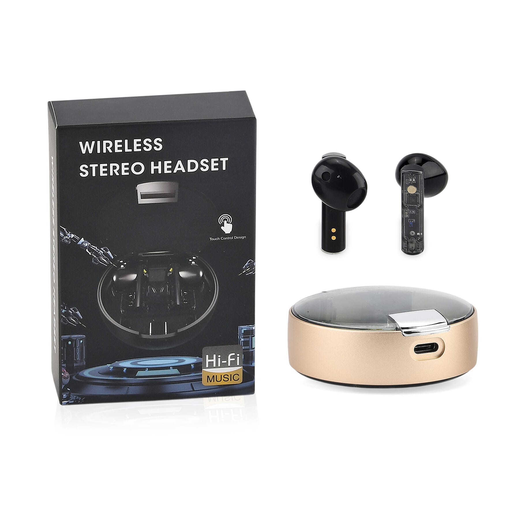 AEMAi-PRO45 Bluetooth V5.3 Earphones - 4-5 Hour Talk Time, 13mm Titanium Speaker - Type-C Charging - Gold