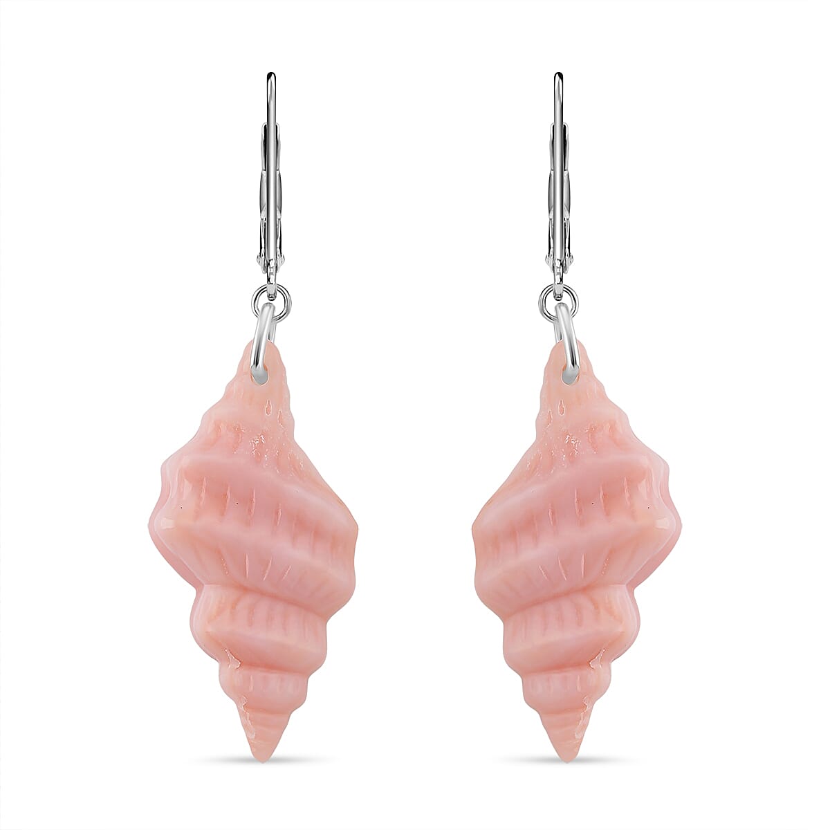 Queen Conch Shell Earring with Lever Back in Rhodium Overlay Sterling Silver 24.40 Ct.