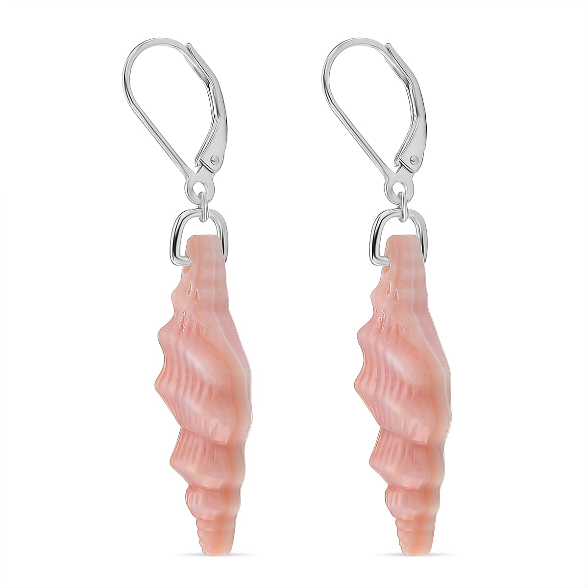 Queen Conch Shell Earring with Lever Back in Rhodium Overlay Sterling Silver 24.40 Ct.