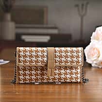 La Marey Genuine Leather Checkered Pattern RFID Crossbody Wallet - Dark Beige