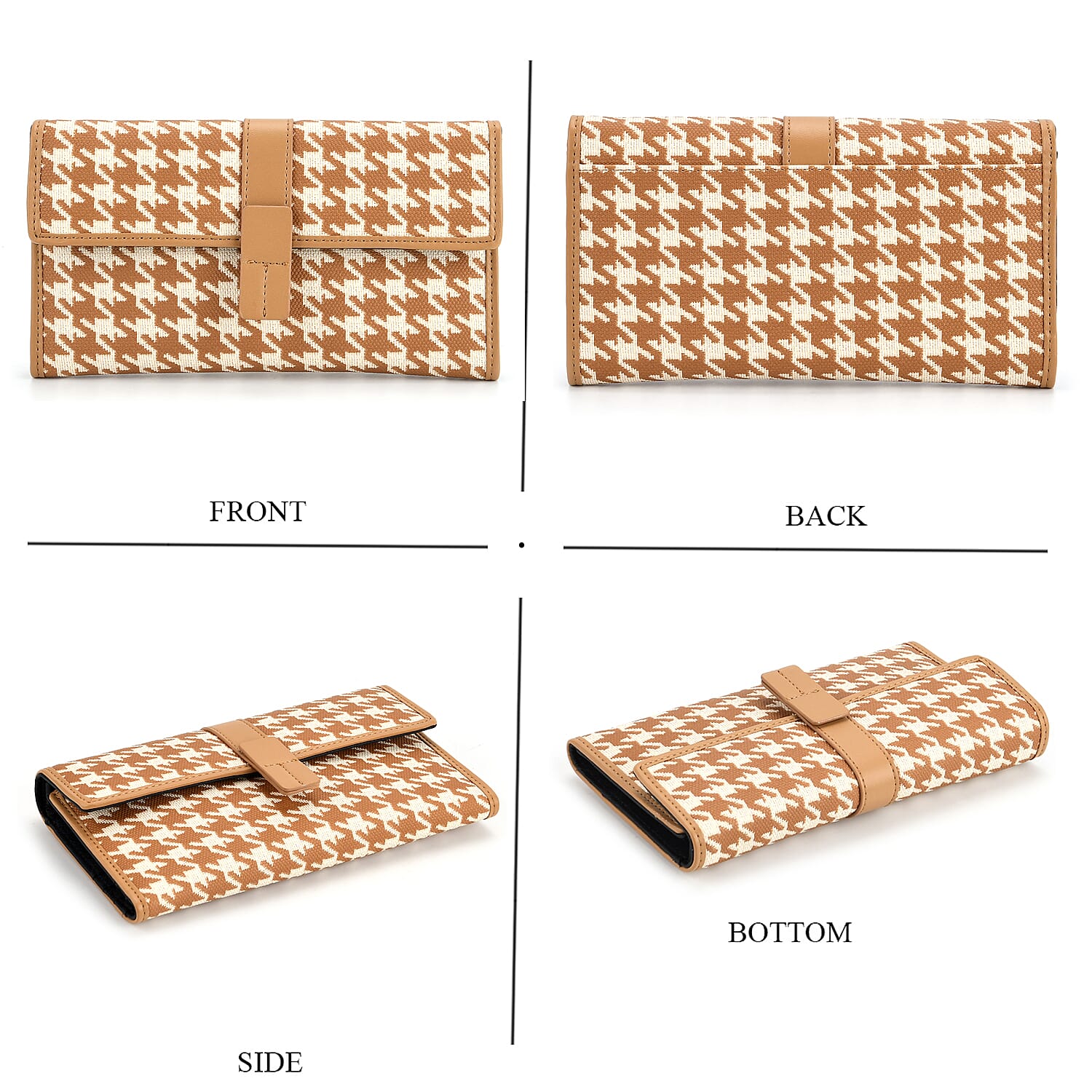 La Marey Genuine Leather Checkered Pattern RFID Crossbody Wallet - Dark Beige