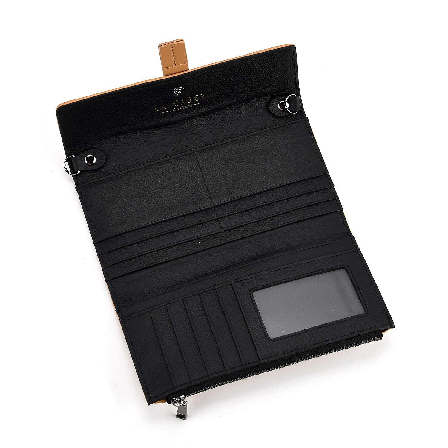 La Marey Genuine Leather Checkered Pattern RFID Crossbody Wallet - Dark Beige