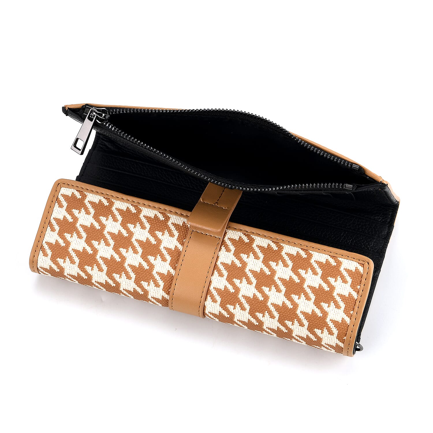 La Marey Genuine Leather Checkered Pattern RFID Crossbody Wallet - Dark Beige