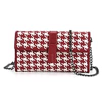 La Marey Genuine Leather Checkered Pattern RFID Crossbody Wallet - Red