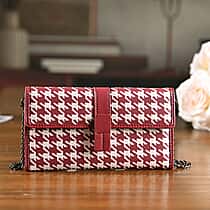 La Marey Genuine Leather Checkered Pattern RFID Crossbody Wallet - Red