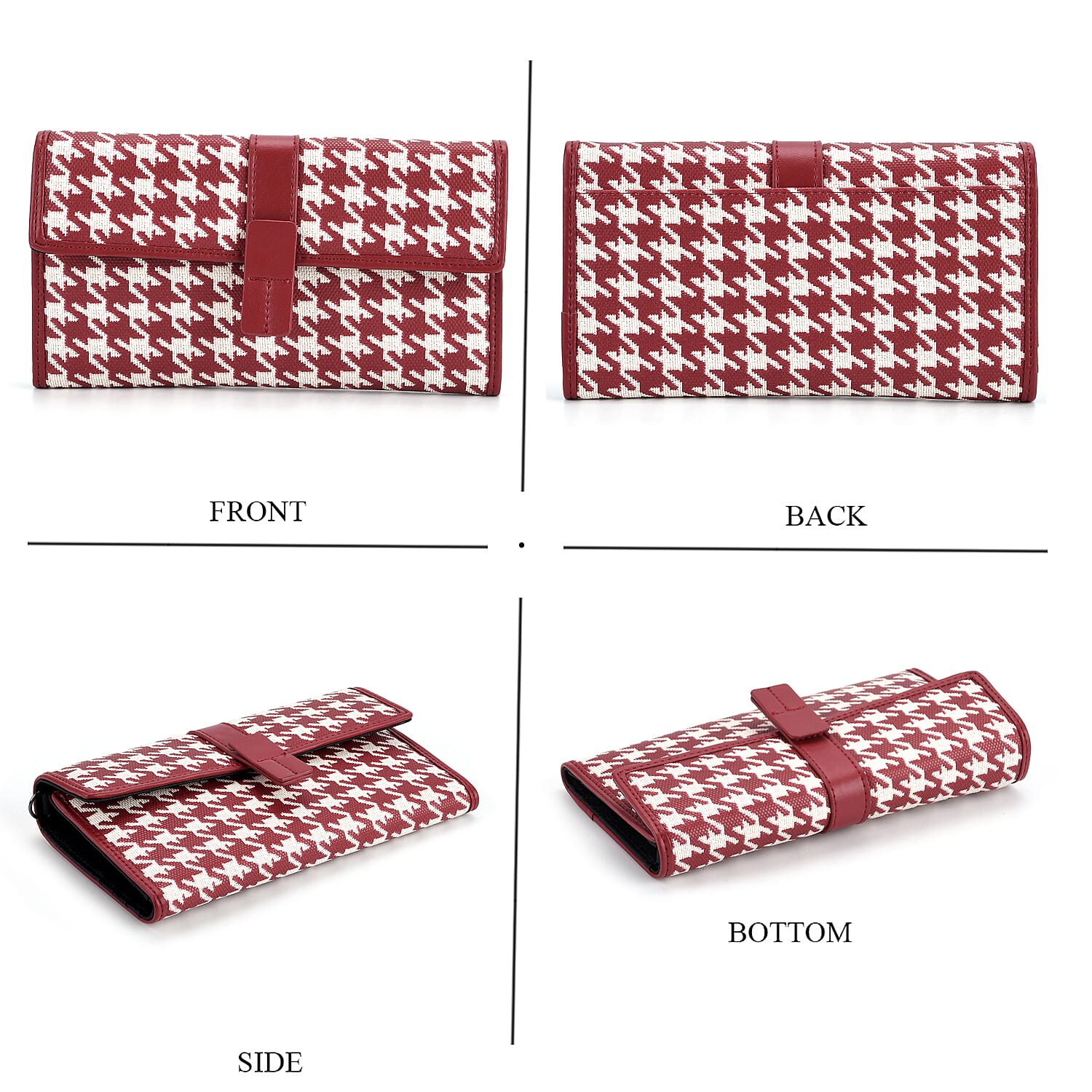 La Marey Genuine Leather Checkered Pattern RFID Crossbody Wallet  - Red