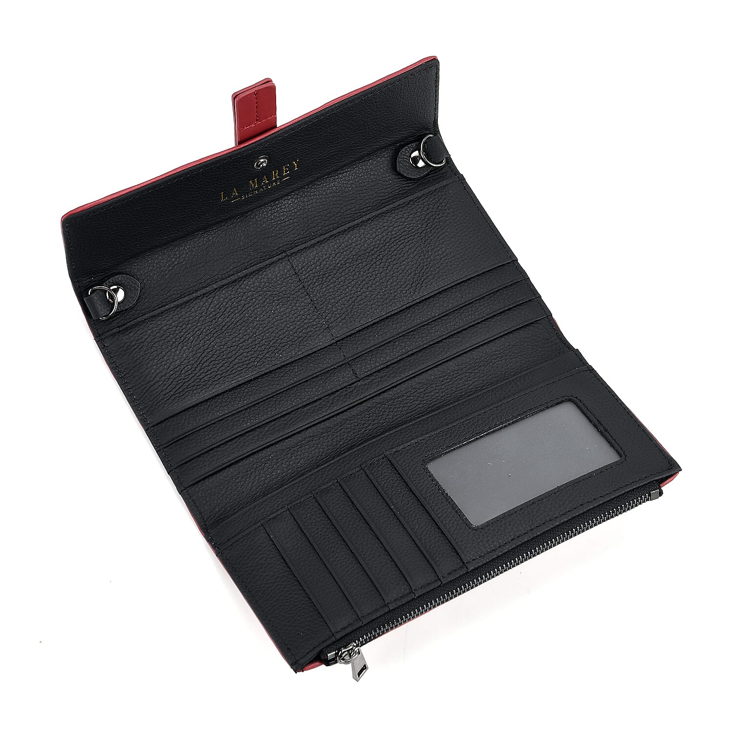 La Marey Genuine Leather Checkered Pattern RFID Crossbody Wallet  - Red