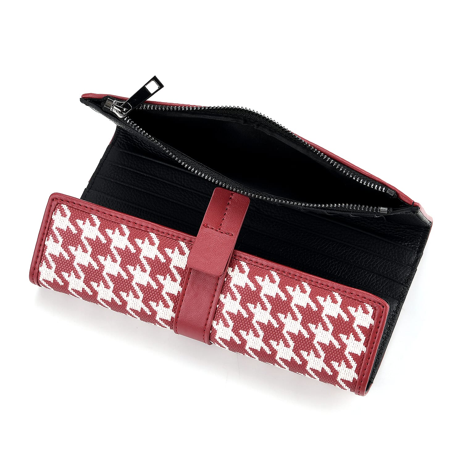 La Marey Genuine Leather Checkered Pattern RFID Crossbody Wallet  - Red