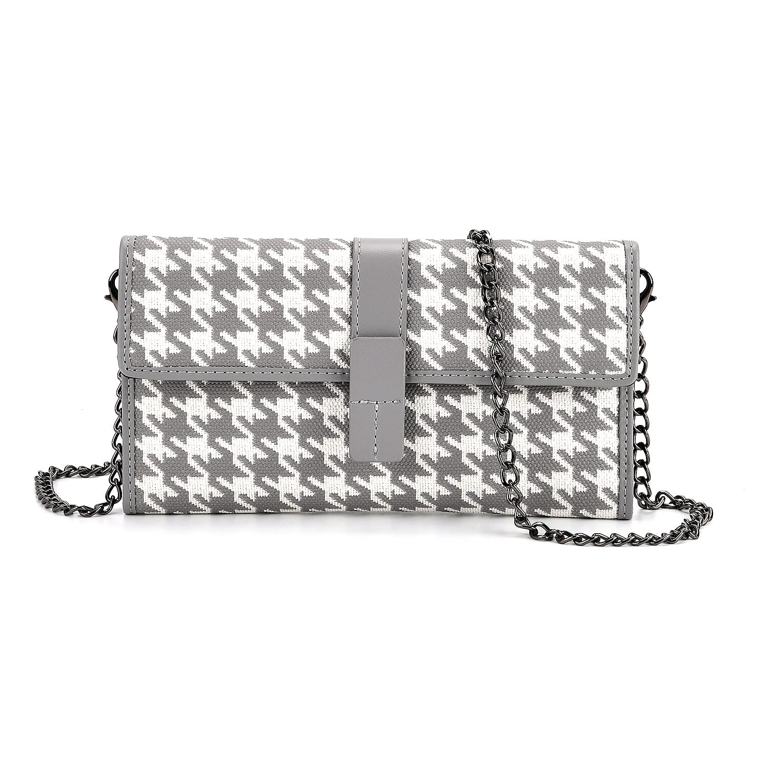 La Marey Genuine Leather Checkered Pattern RFID Crossbody Wallet - Grey