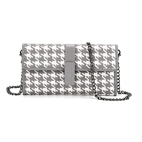 La Marey Genuine Leather Checkered Pattern RFID Crossbody Wallet - Grey