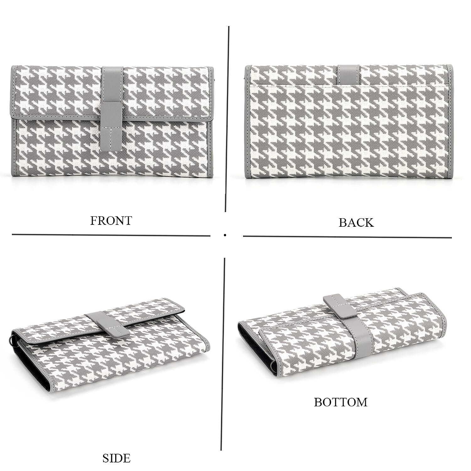 La Marey Genuine Leather Checkered Pattern RFID Crossbody Wallet - Grey