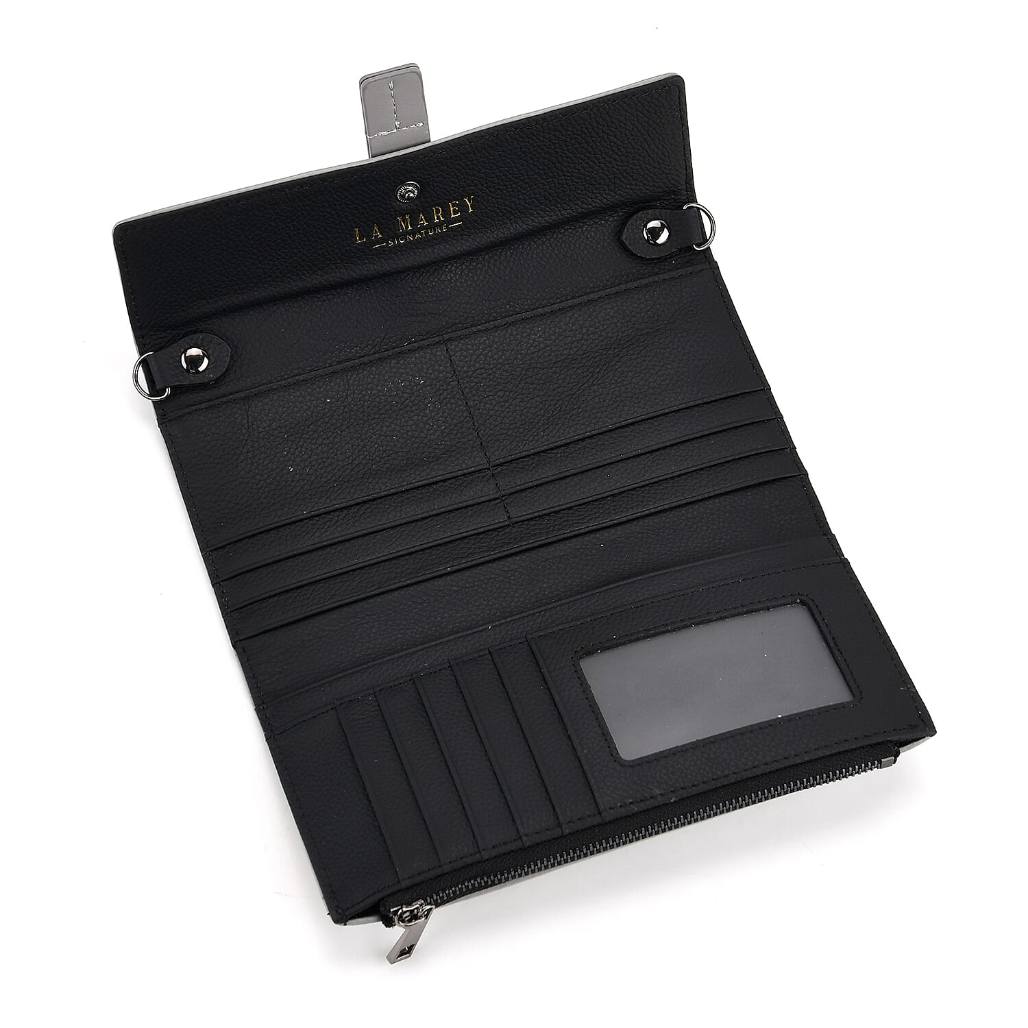 La Marey Genuine Leather Checkered Pattern RFID Crossbody Wallet - Grey