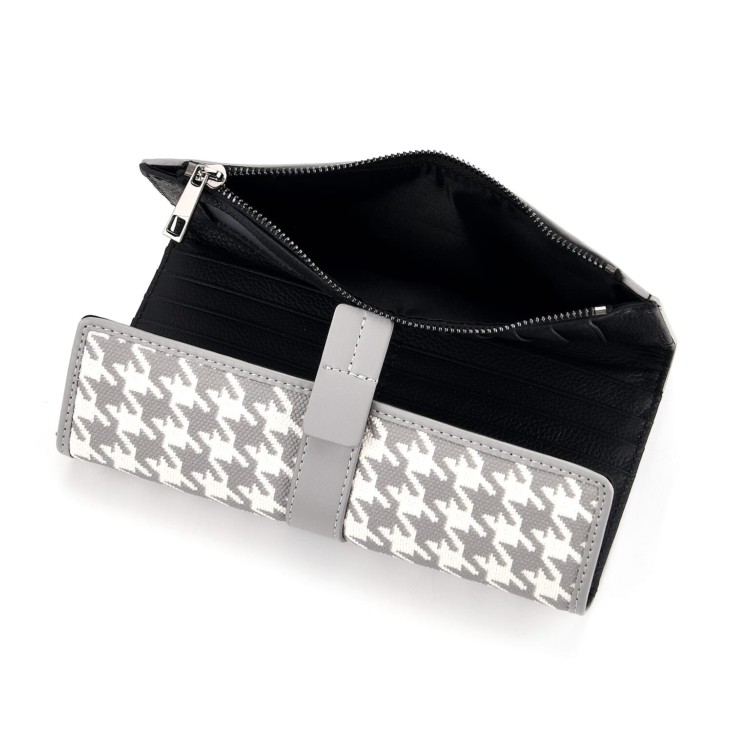 La Marey Genuine Leather Checkered Pattern RFID Crossbody Wallet - Grey