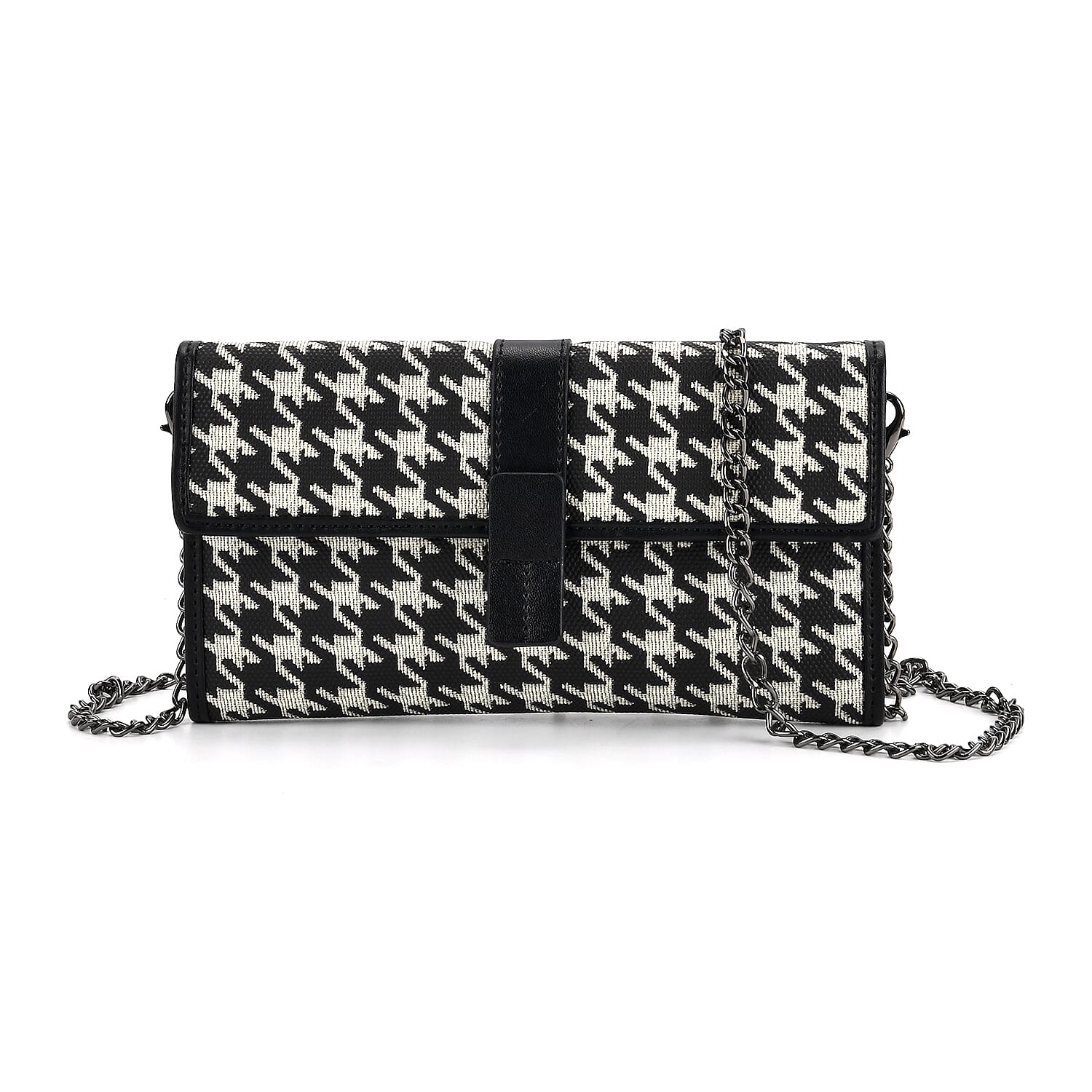 La Marey Genuine Leather Checkered Pattern RFID Crossbody Wallet  - Black