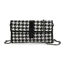 La Marey Genuine Leather Checkered Pattern RFID Crossbody Wallet  - Black