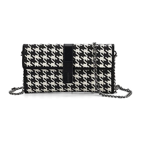 La Marey Genuine Leather Checkered Pattern RFID Crossbody Wallet  - Black