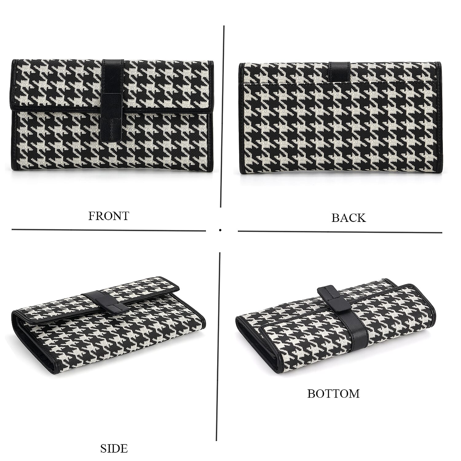 La Marey Genuine Leather Checkered Pattern RFID Crossbody Wallet  - Black