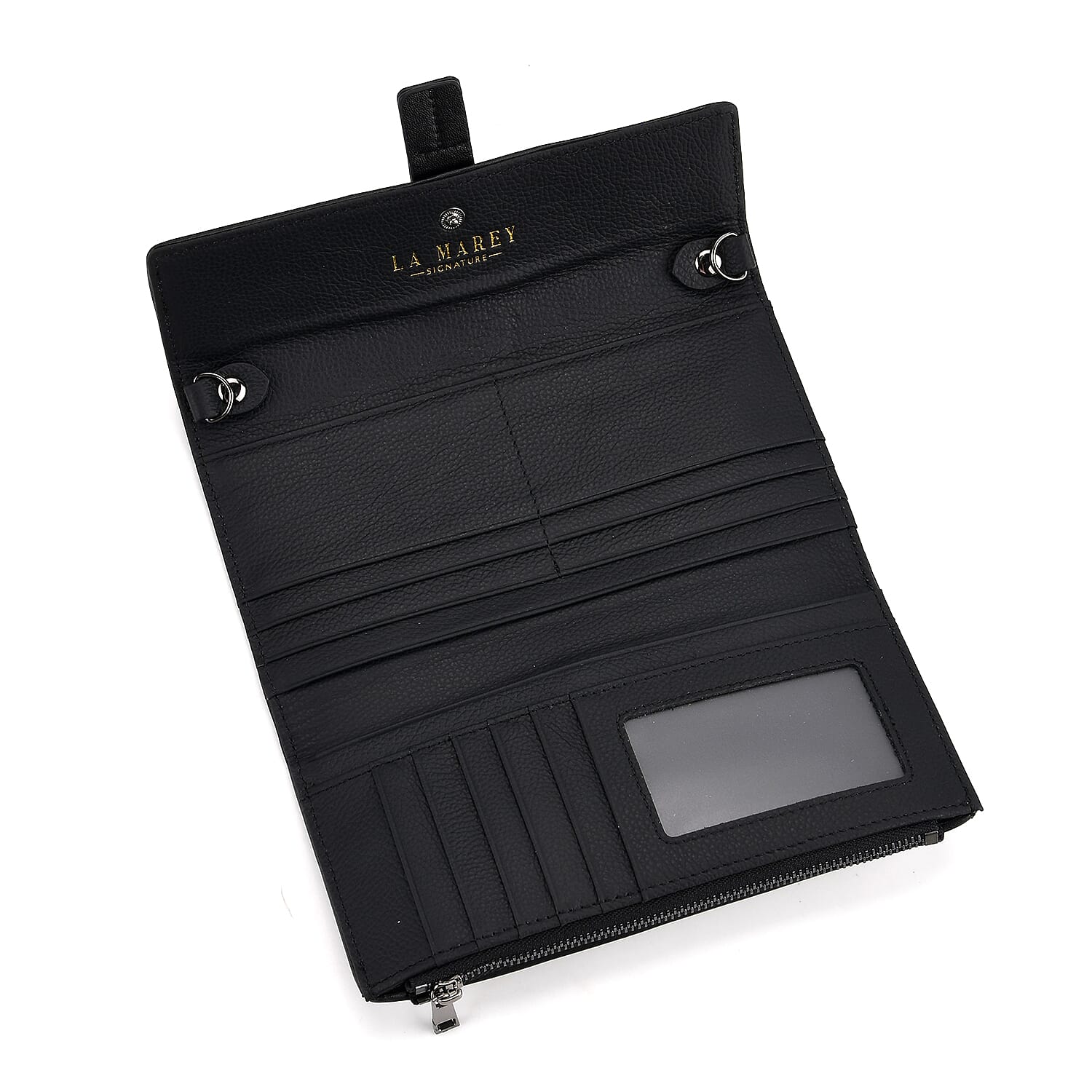 La Marey Genuine Leather Checkered Pattern RFID Crossbody Wallet  - Black