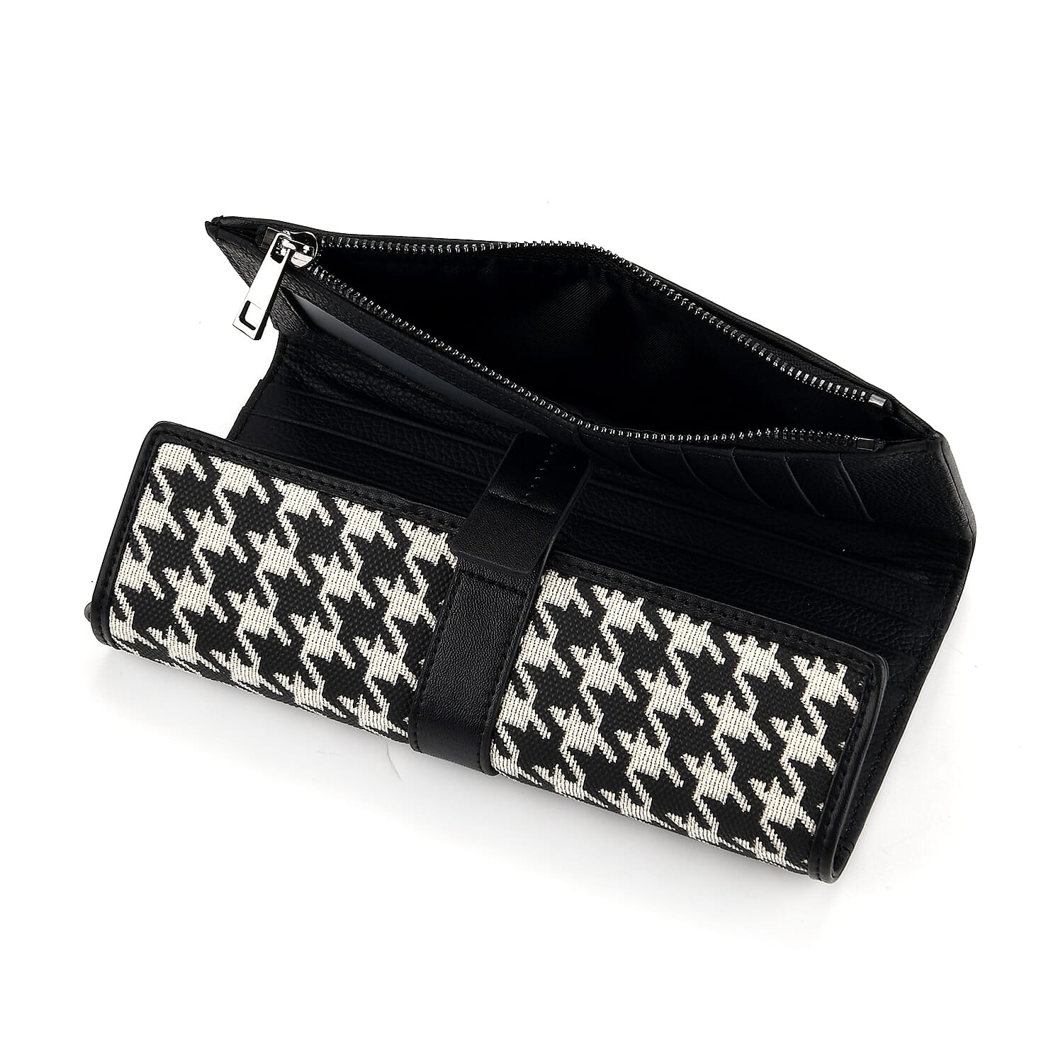 La Marey Genuine Leather Checkered Pattern RFID Crossbody Wallet  - Black
