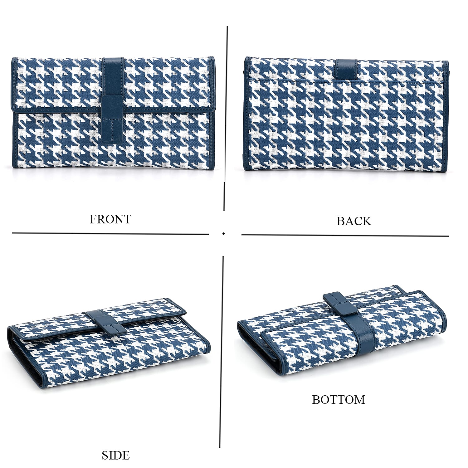 La Marey Genuine Leather Checkered Pattern RFID Crossbody Wallet  - Blue