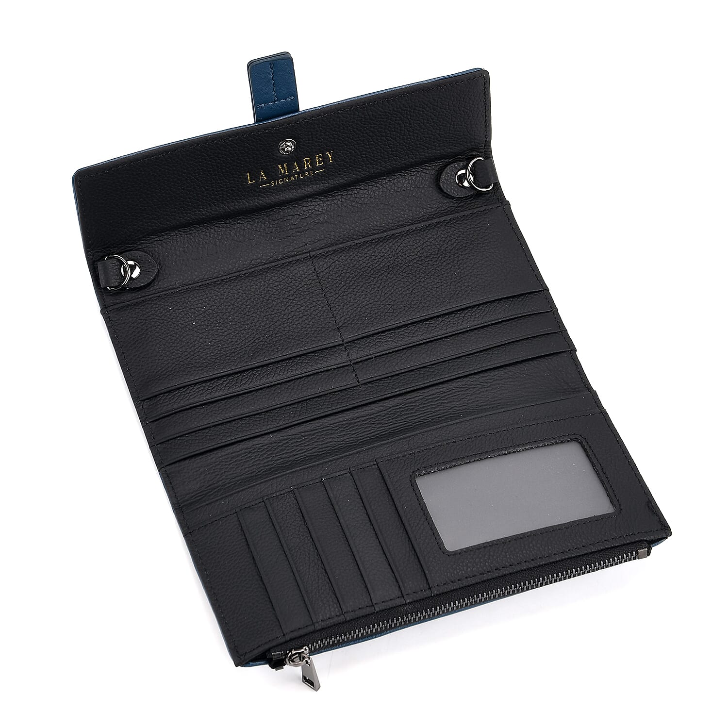 La Marey Genuine Leather Checkered Pattern RFID Crossbody Wallet  - Blue