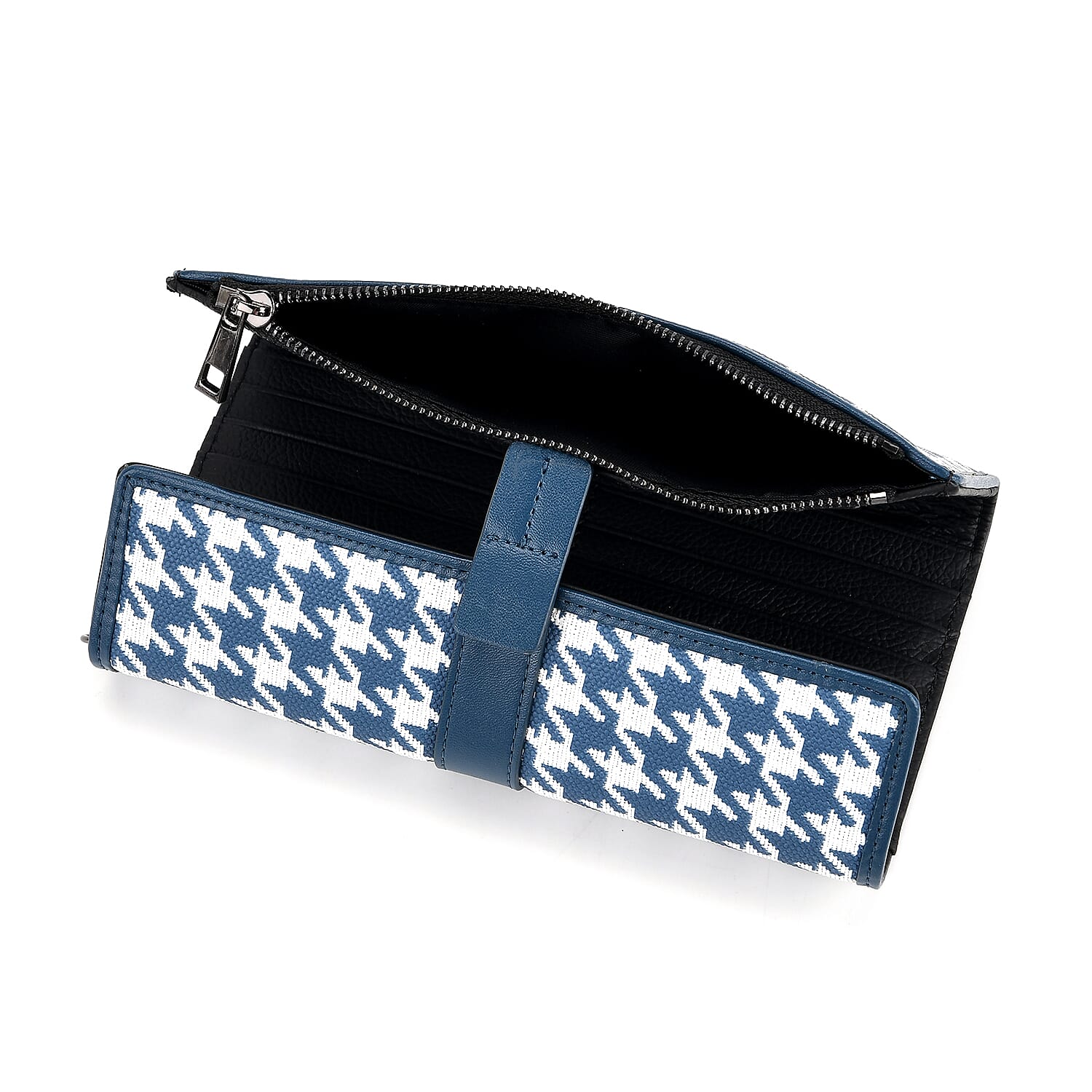 La Marey Genuine Leather Checkered Pattern RFID Crossbody Wallet  - Blue