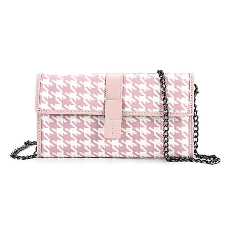 La Marey Genuine Leather Checkered Pattern RFID Crossbody Wallet  - Pink