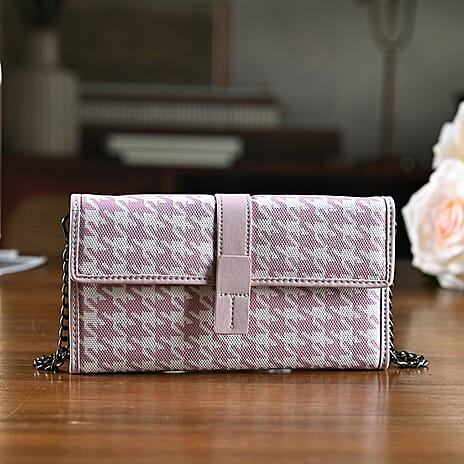 La Marey Genuine Leather Checkered Pattern RFID Crossbody Wallet  - Pink
